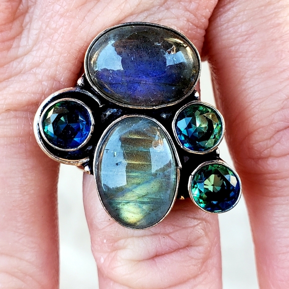 New Labradorite & Bi-Color Tourmaline Silver Ring. - Picture 9 of 16